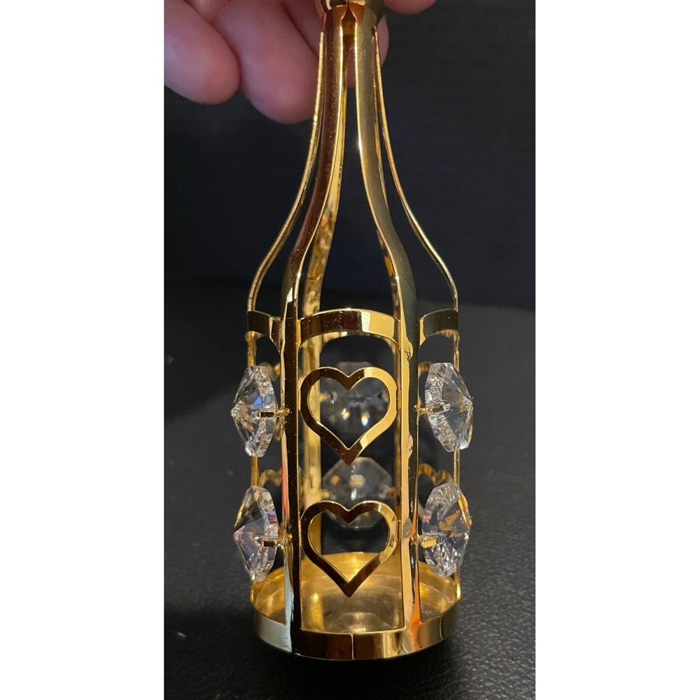 Made With Swarovski Crystal Elements Wine Bottle Figurine 24K Gold Plated Decor